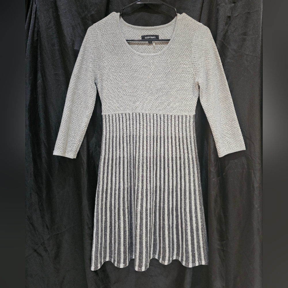 Black and Grey Long-Sleeved Dress